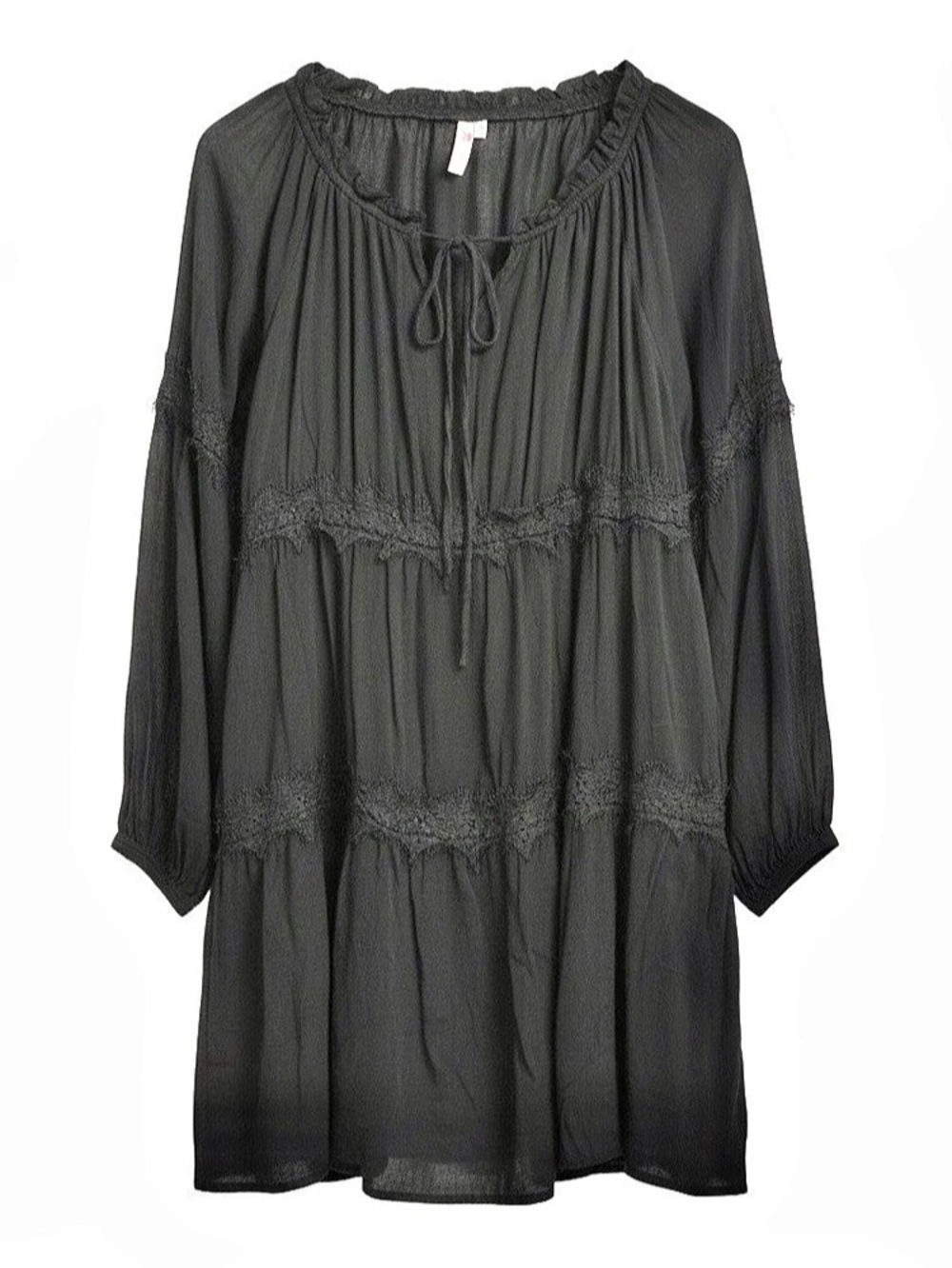 Red Camel Plus Black Crocheted Tiered Boho Lace Peasant Tunic Mini Dress 2X